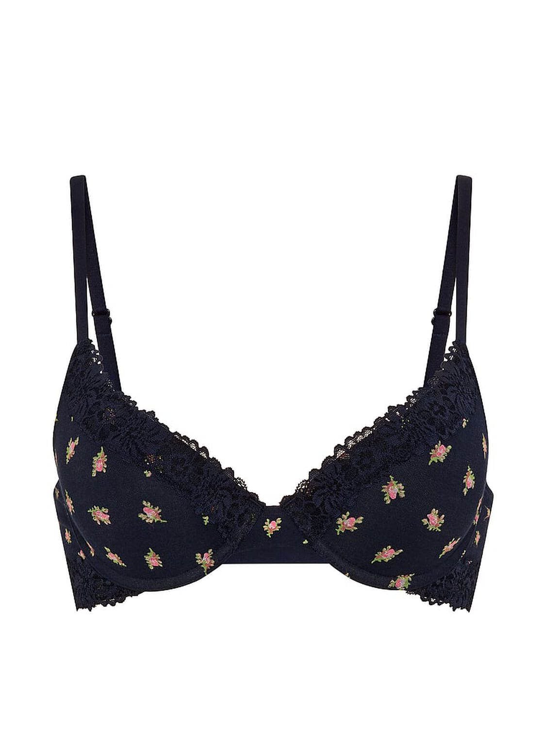 vs Pink Wear Everywhere&trade; Push-Up Bra Noir Navy Rose Print 3 of 4 