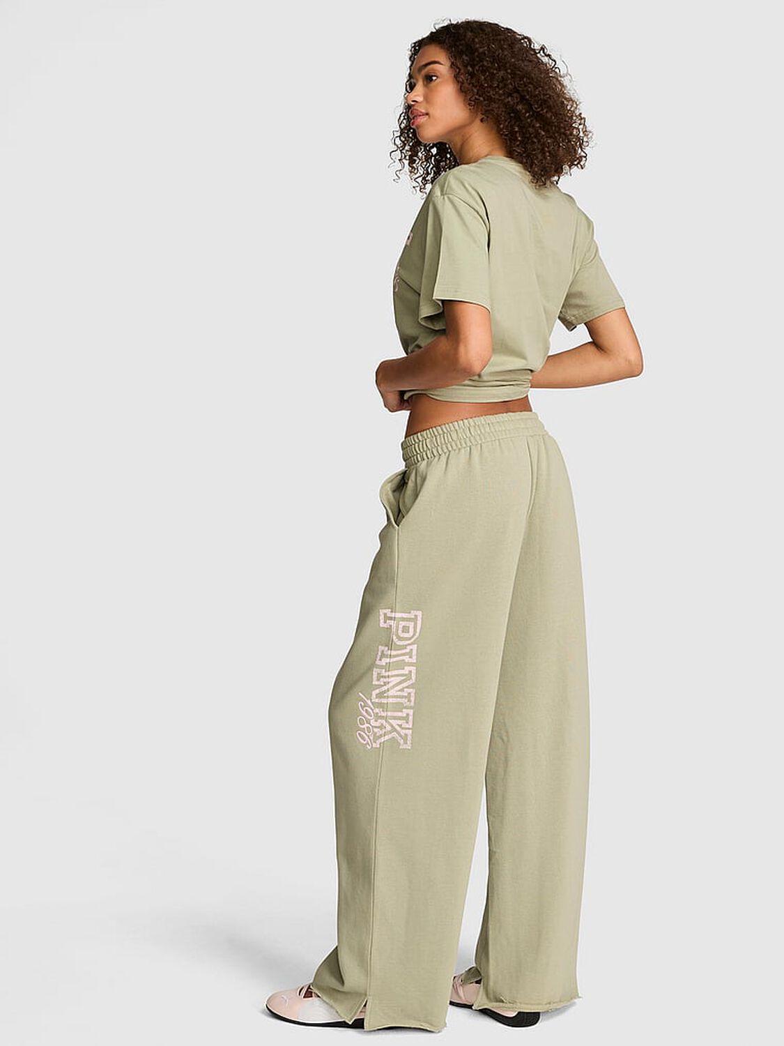 vs Pink Campus Fleece&trade; Wide-Leg Split-Hem Sweatpants Slate Green 2 of 2 