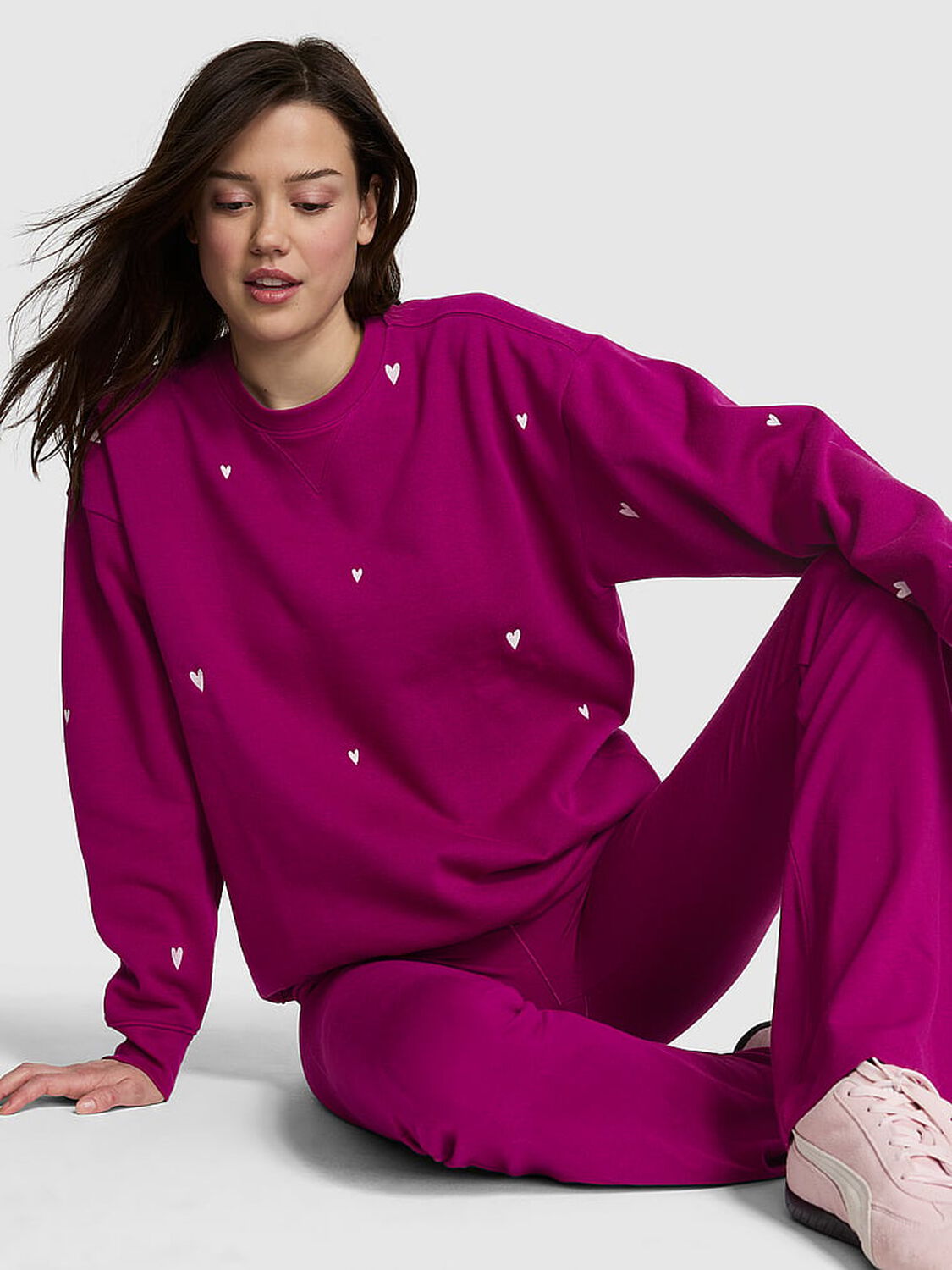 vs Pink Campus Fleece&trade; Oversized Crew Sweatshirt Magenta Rose Hearts Vday 1 of 4 