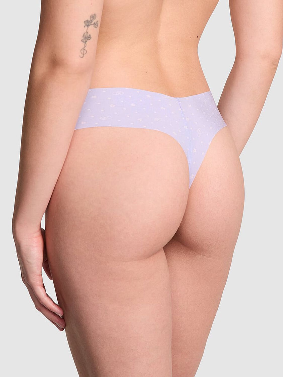 vs Pink No-Show Thong Panty Purple Cloud P Script Dot Print 2 of 2 