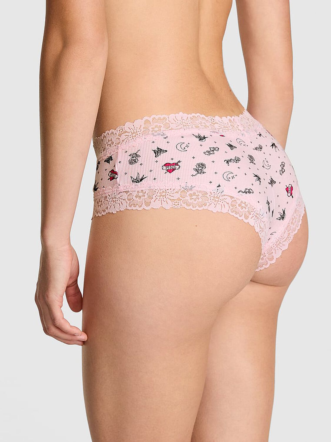 vs Pink Wink Lace-Trim Cheeky Panty Pink Tulip Tattoo Print 2 of 3 