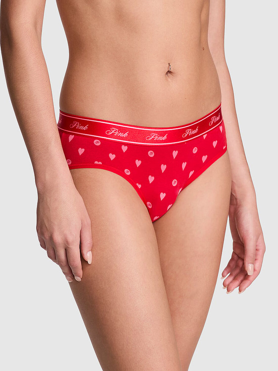 vs Pink Logo Cotton Hiphugger Panty Bright Vermillion Heart Dot Print 1 of 4 