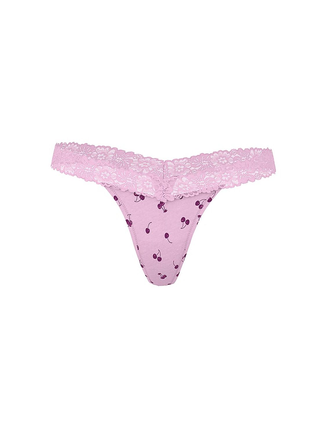 vs Pink Cotton Lace-Trim Thong Panty Hushed Lilac Cherry  With Purple Lace 3 of 3 