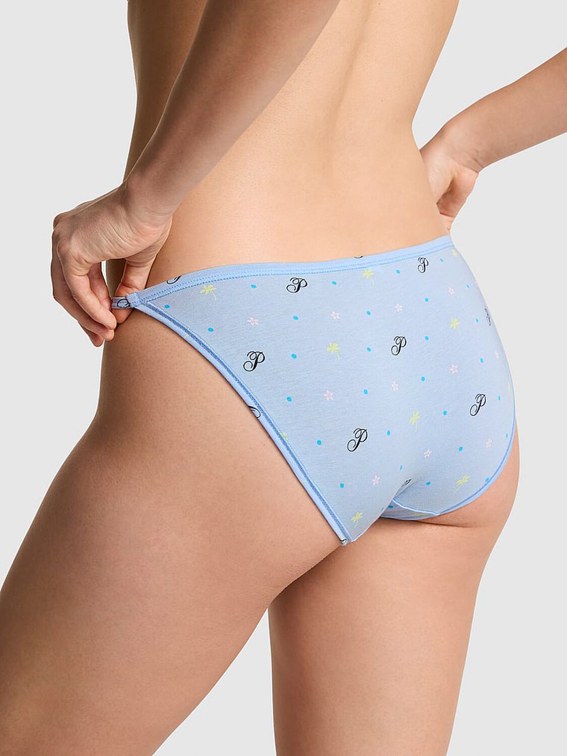 pink Pink Cotton String Bikini Panty Blue Dancer P Script Floral Print 2 of 2 