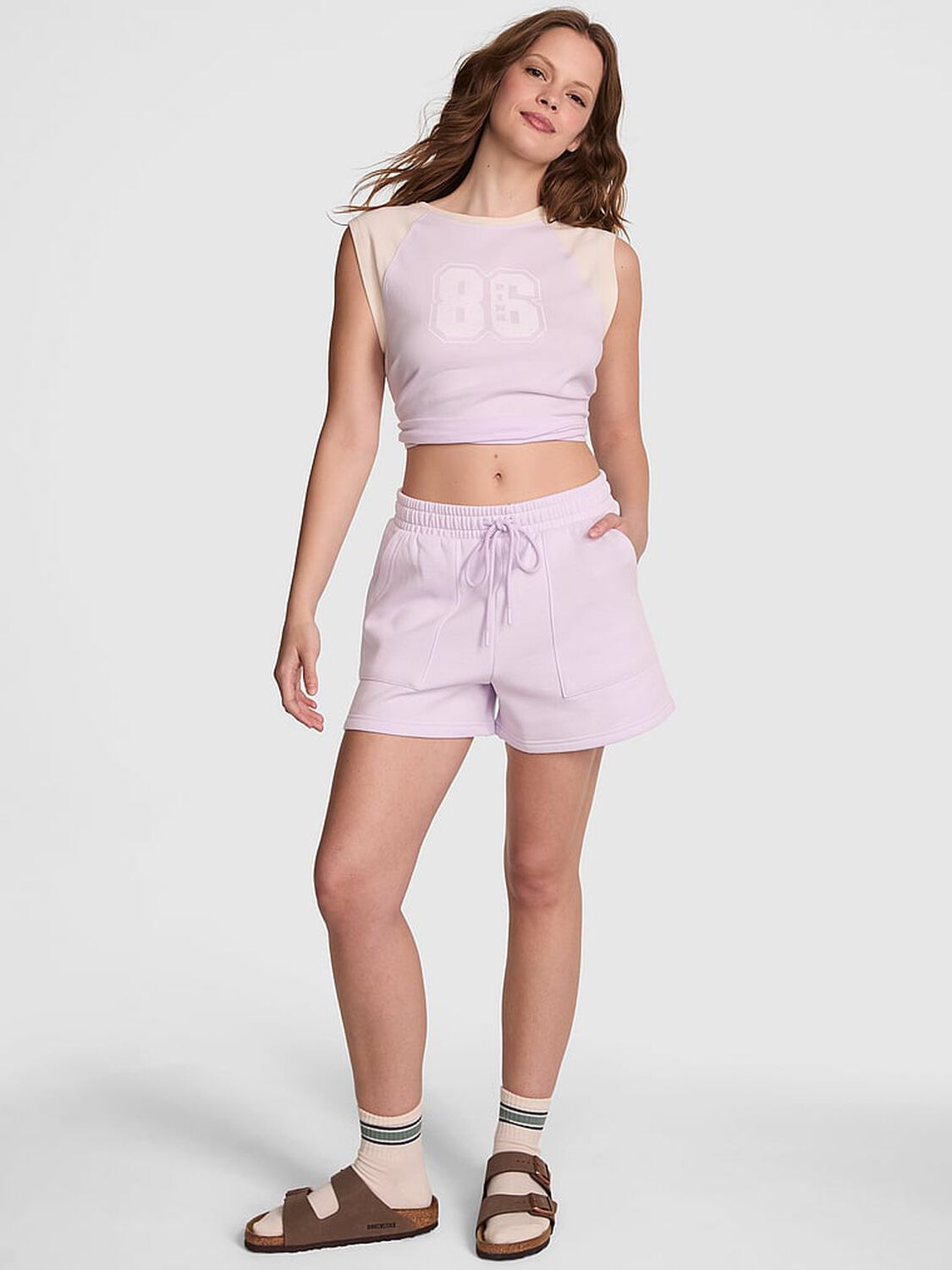 vs Pink Ivy Fleece Classic Shorts Purple Whisper 1 of 2 