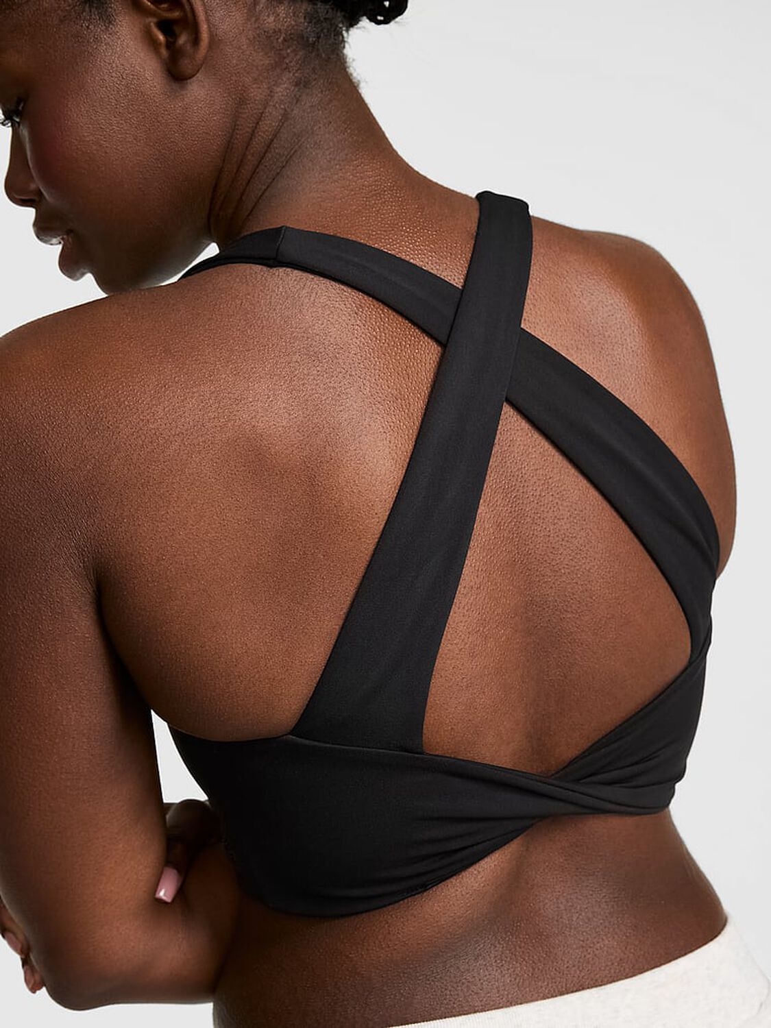 vs Pink PINK Relay&trade; Twist-Back Bra Pure Black 2 of 3 