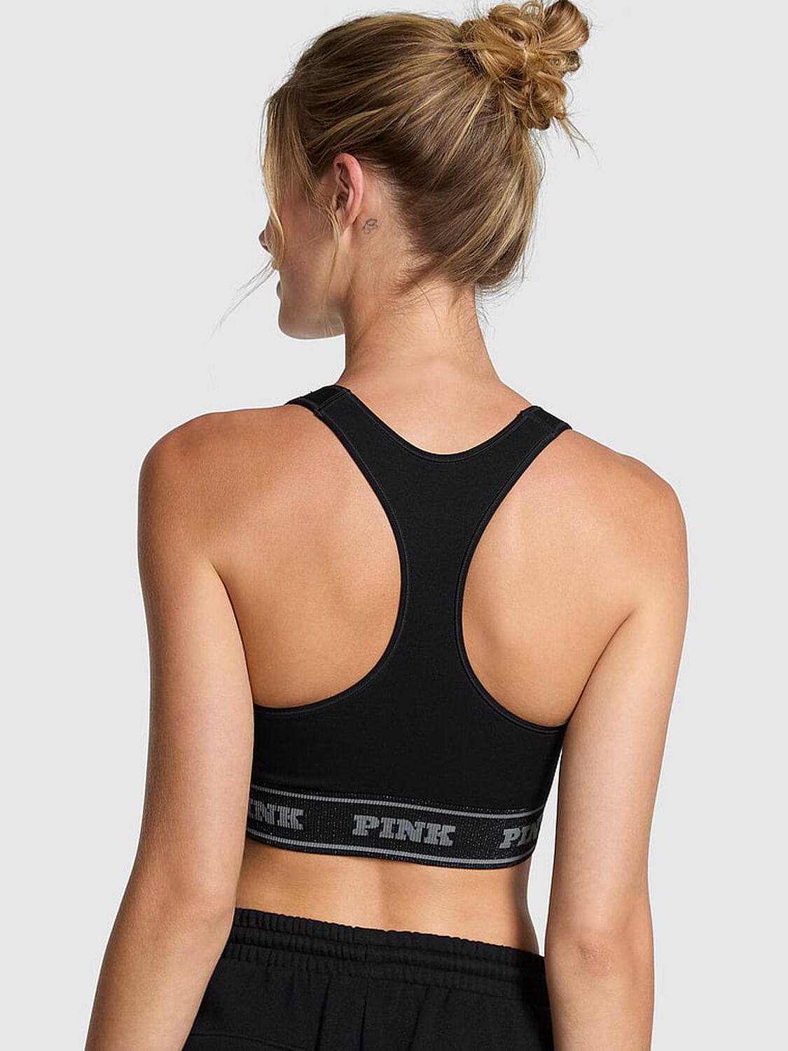 vs Pink Seamless Reversible Sports Bra Pure Black Lurex Bows 2 of 2 