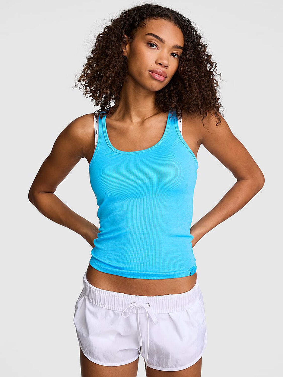 vs Pink Relaxed Rib Boyfriend Tank Top Capri Blue 1 of 3 