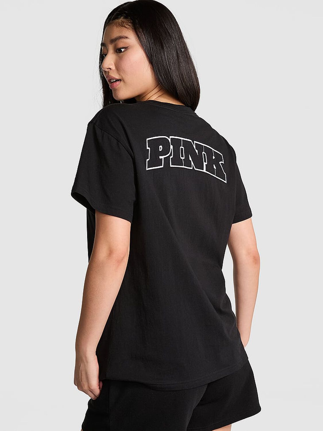 vs Pink Campus Cotton Tee Pure Black Back Graphic 2 of 4 