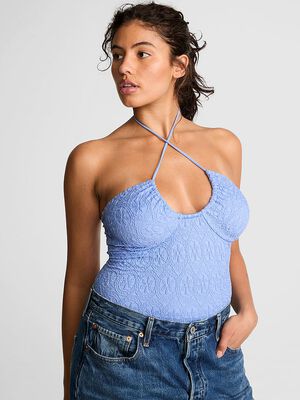 Floral Jacquard Halter Top