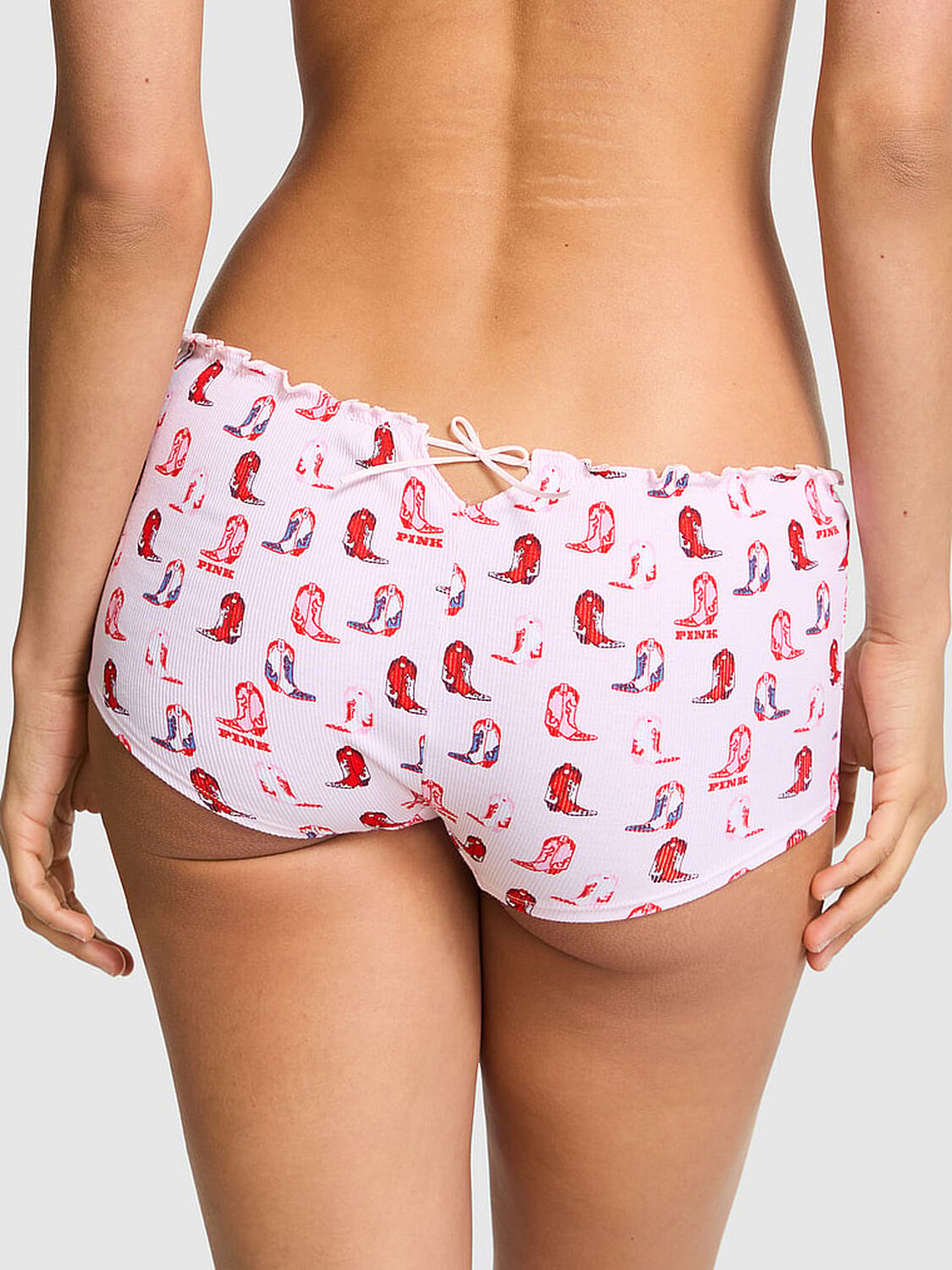 vs Pink Cotton Boyshort Panty Pink Tulip Cowboy Boots Print Side Tie 1 of 3 