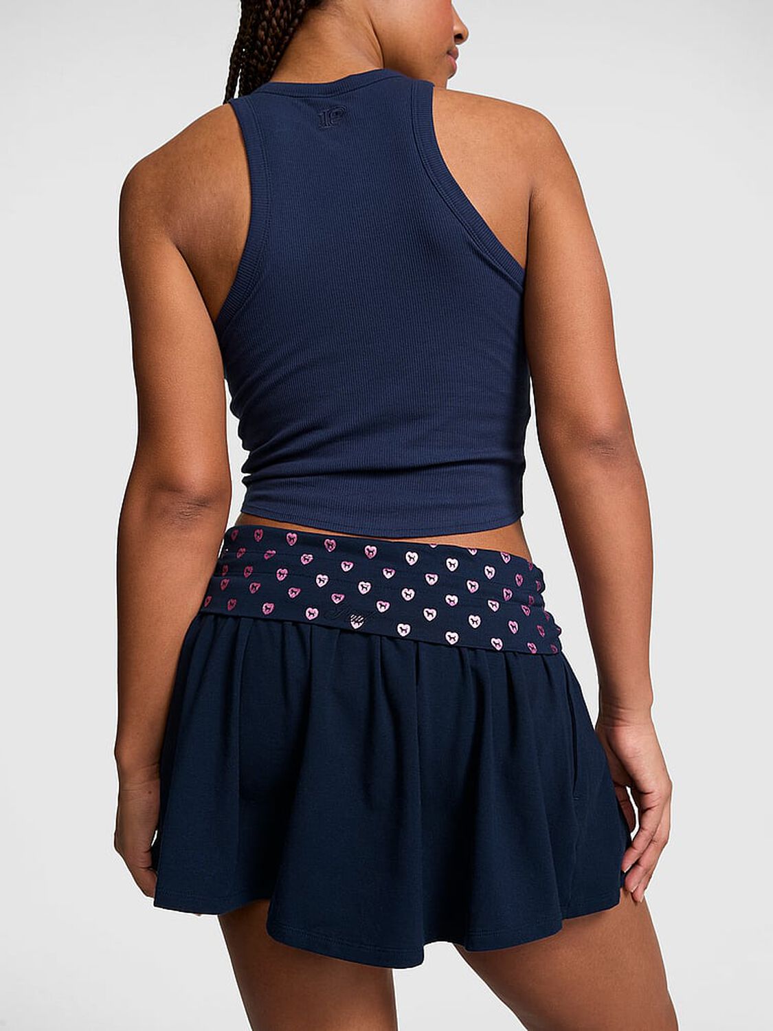 vs Pink All-Day Cotton&trade; Foldover Flirty Mini Skort Noir Navy Foil 2 of 3 