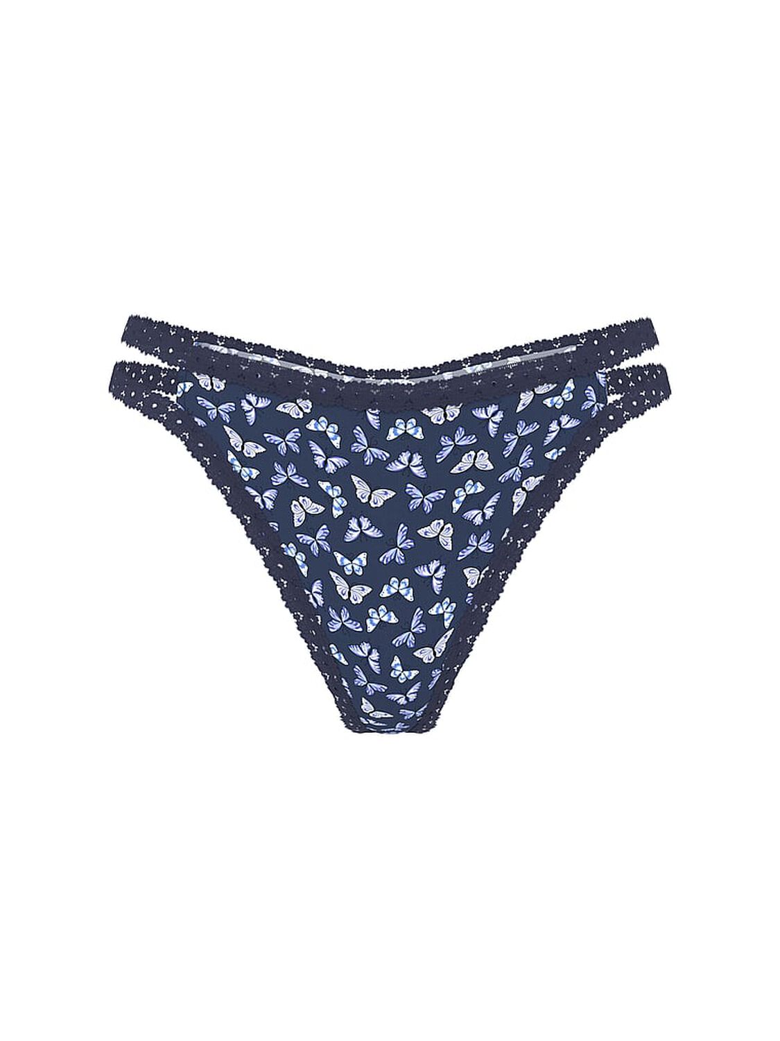 vs Pink Wink Strappy Thong Panty Midnight Navy Butterfly Print 2 of 3 