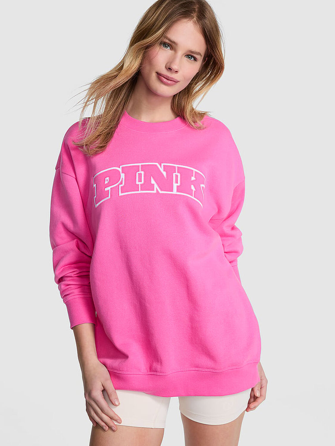 vs Pink Ivy Fleece Oversized Crew Sweatshirt Pink Gossip 1 of 3 