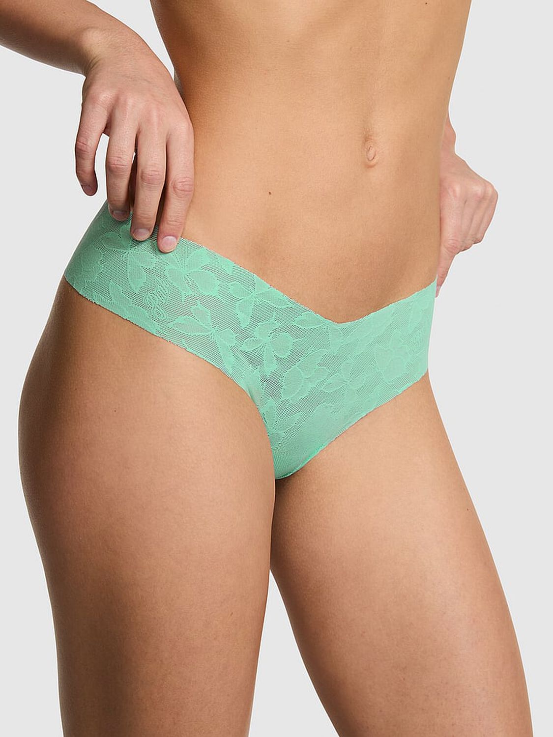 vs Pink No-Show Thong Panty Green Sea 1 of 3 