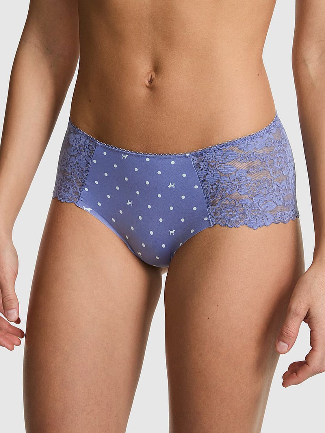 vs Pink No-Show Hiphugger Panty Dusty Iris Dot & Dog 1 of 3 