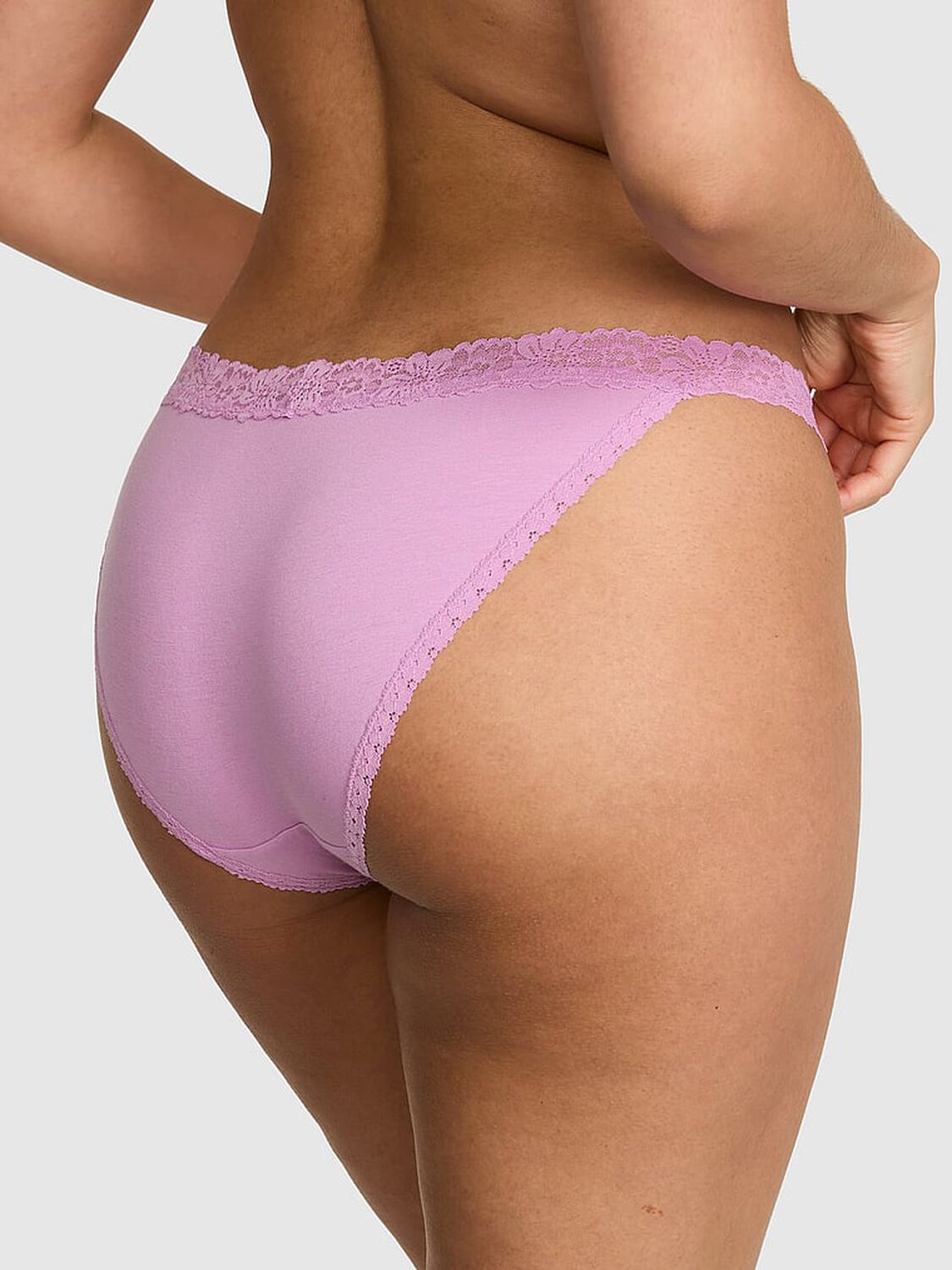 vs Pink Cotton Lace-Trim Bikini Panty Light Lilac "Unbothered" 2 of 3 