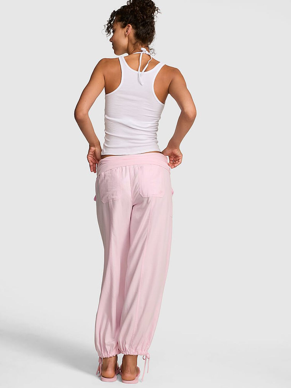 vs Pink Foldover Linen Jogger Pants Pink Tulip 2 of 3 