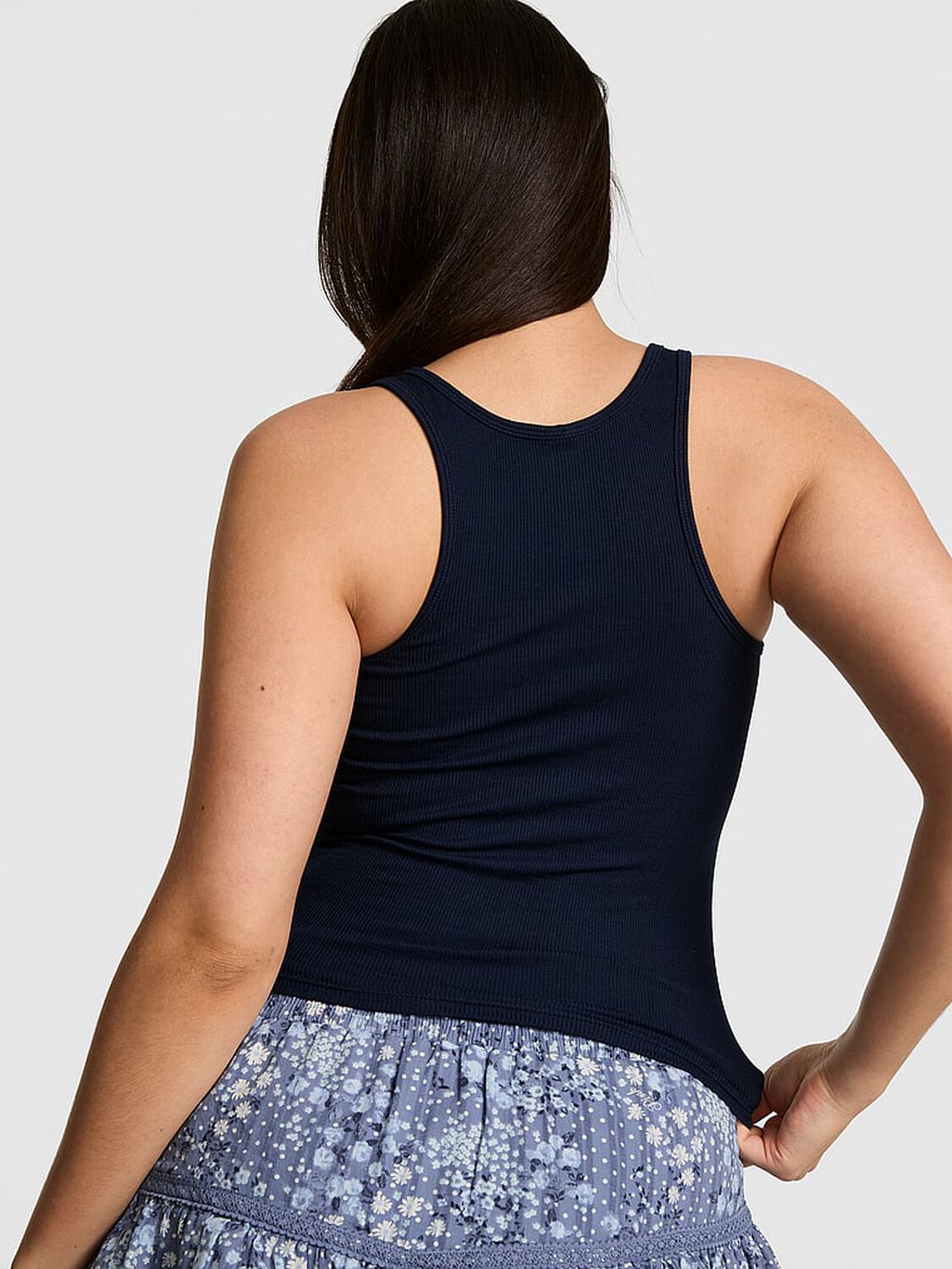 vs Pink Relaxed Rib Boyfriend Tank Top Noir Navy 2 of 3 