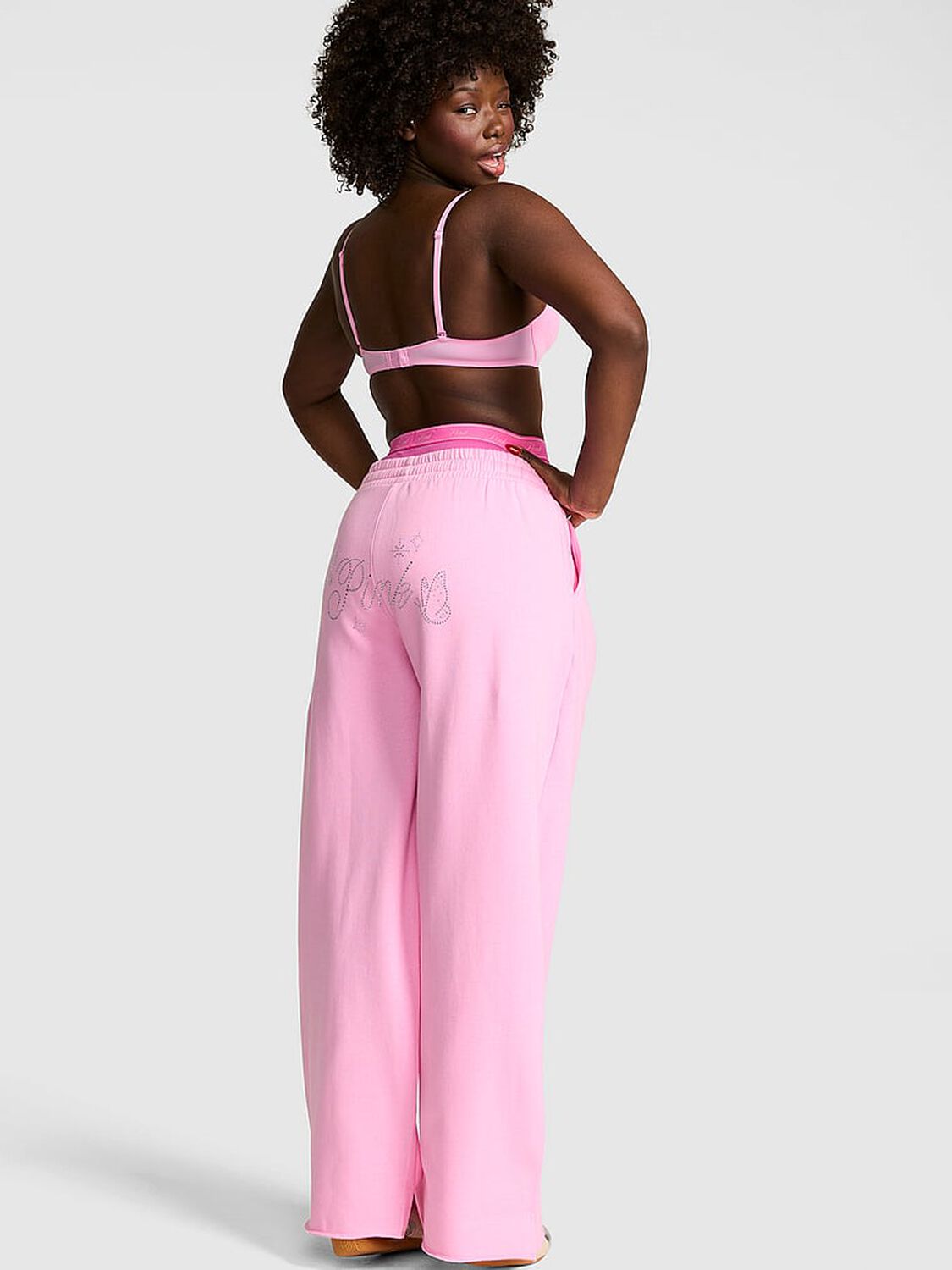 vs Pink Campus Fleece&trade; Wide-Leg Split-Hem Sweatpants Pink Lollipop Shine 2 of 3 