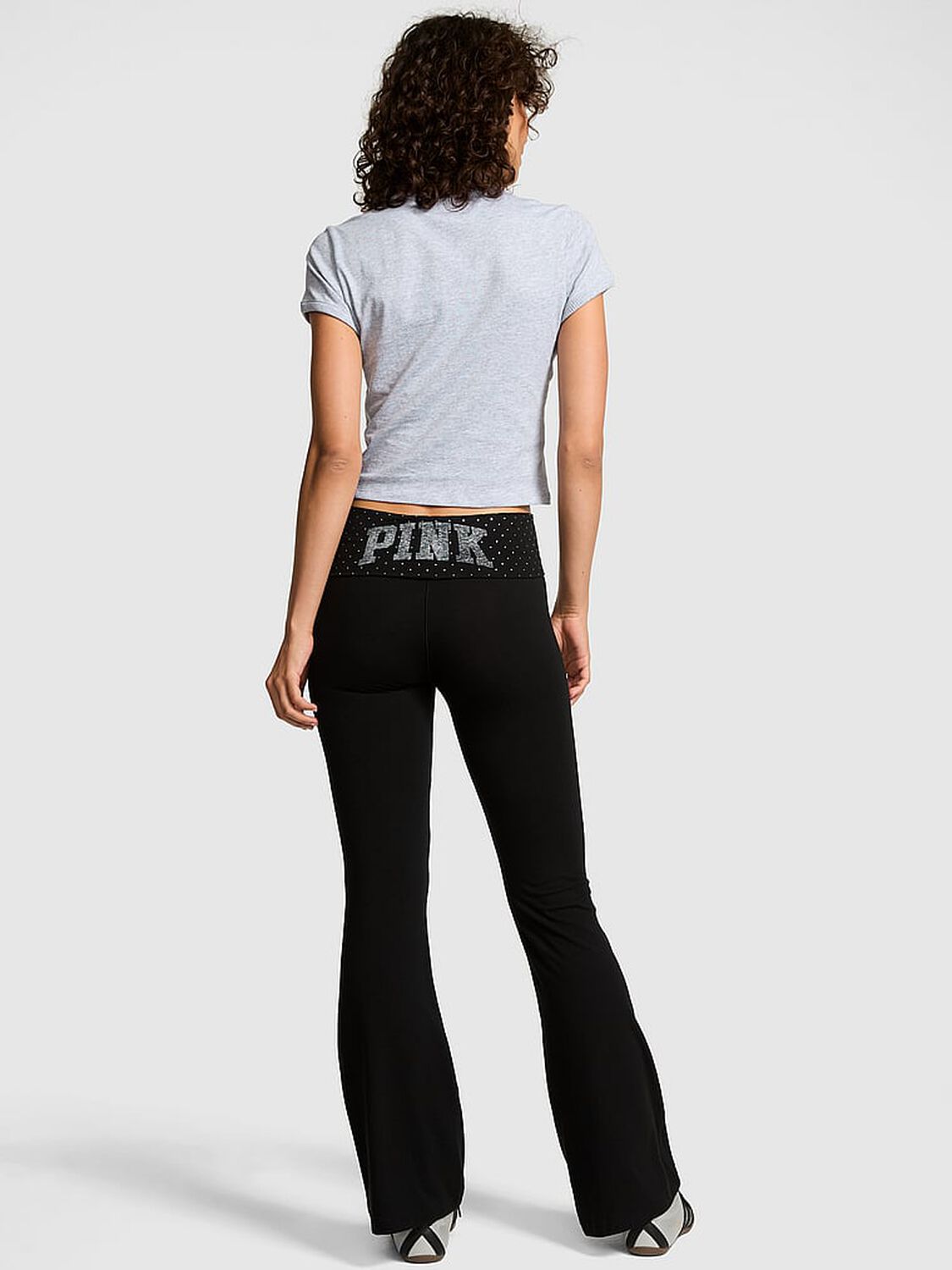 vs Pink All-Day Cotton Foldover Flare Leggings Pure Black Bling Game Day Capsule 2 of 3 