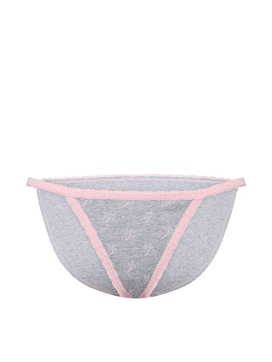 vs Pink PINK Wink&trade; Lace-Trim String Bikini Panty Medium Heather Grey Script Print 3 of 3 