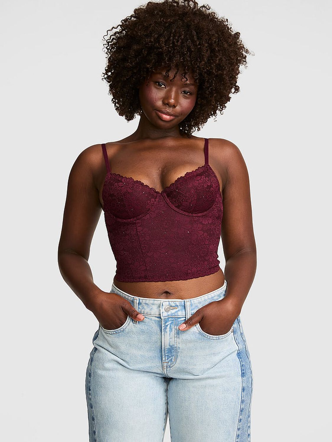 vs Pink PINK Wink&trade; Lightly Lined Scoop Corset Top Wild Rose 1 of 3 