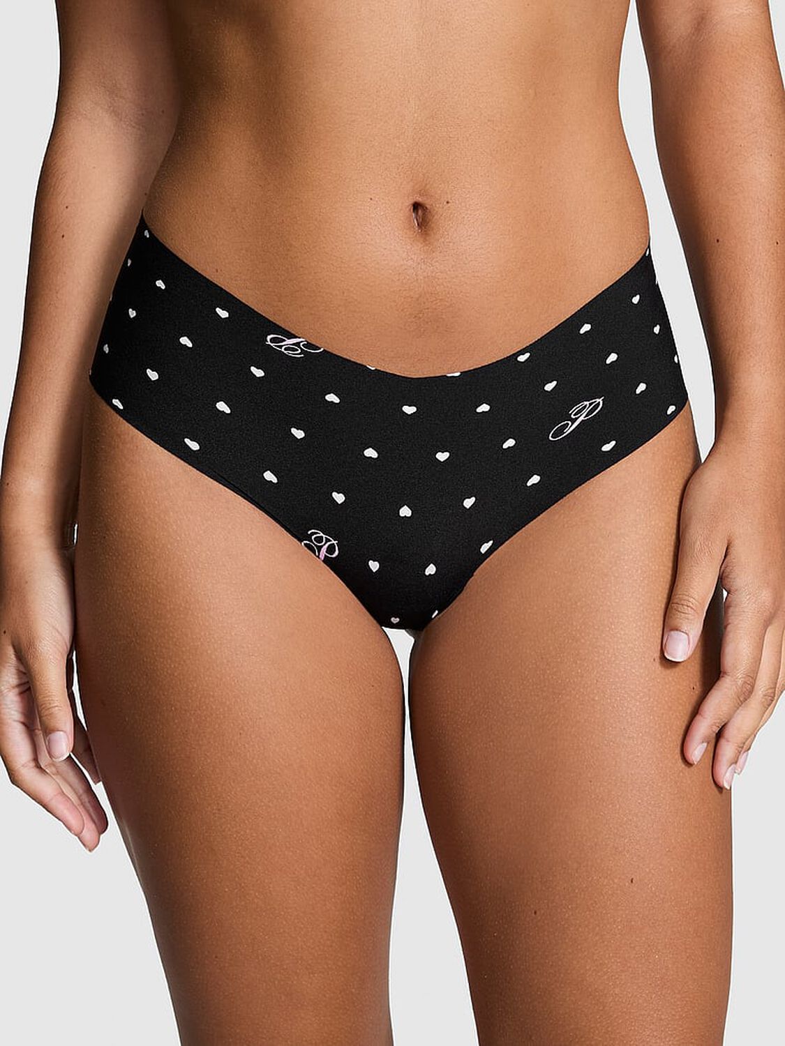 vs Pink No-Show Cheeky Panty Pure Black Heart Dot Print 1 of 3 