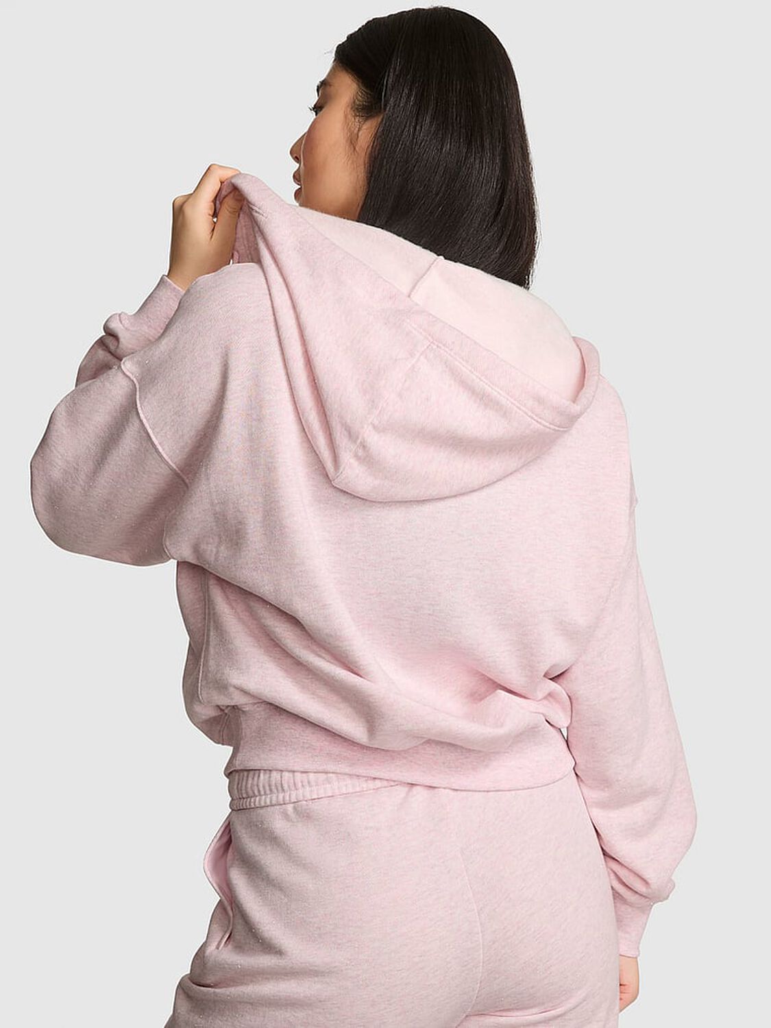 vs Pink Ivy Fleece Campus Full-Zip Hoodie Heathered Pink Petal Woven Shine 2 of 2 