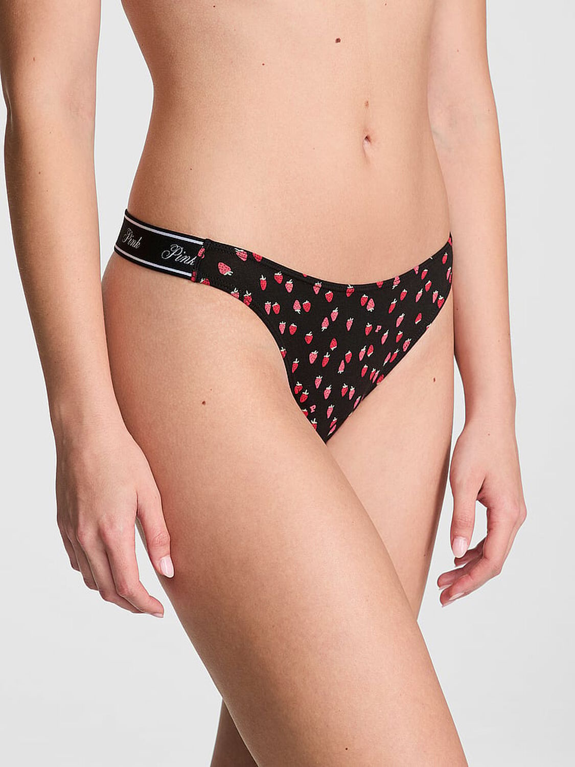 vs Pink Logo Cotton Shine High-Leg Thong Panty 1 of 3 