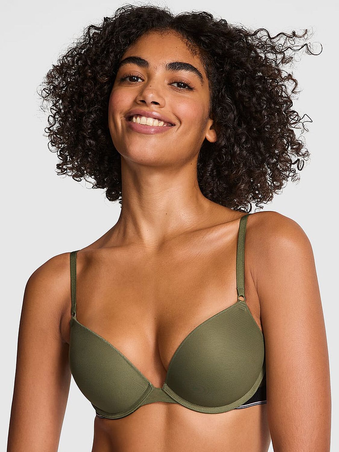 vs Pink Wear Everywhere Wear Everywhere Super Push-Up Bra Olive Shade 1 of 3 