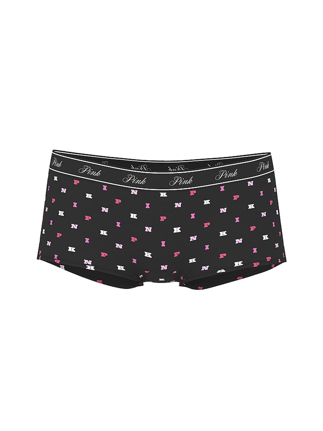vs Pink Logo Cotton Boyshort Panty Black Block P I N K Print 3 of 3 