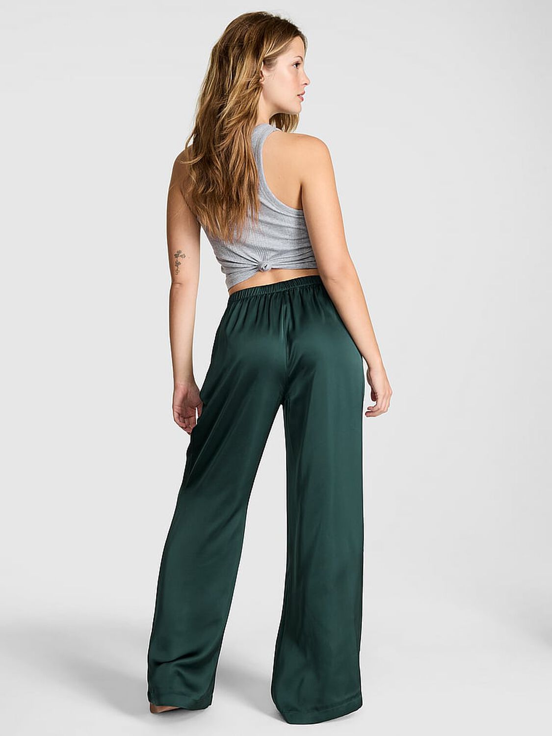 vs Pink Satin Pull-On Trouser Pants Deep Forest 2 of 3 