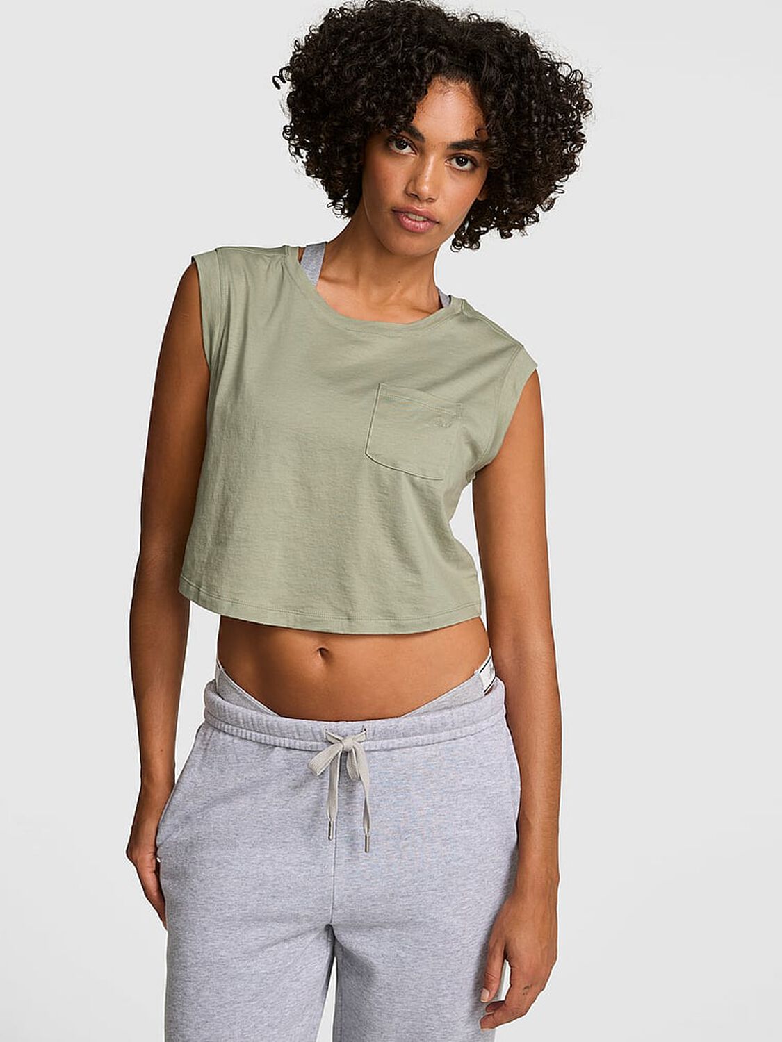 vs Pink Light as Air Jersey Cropped Tank Top Slate Green 1 of 2 