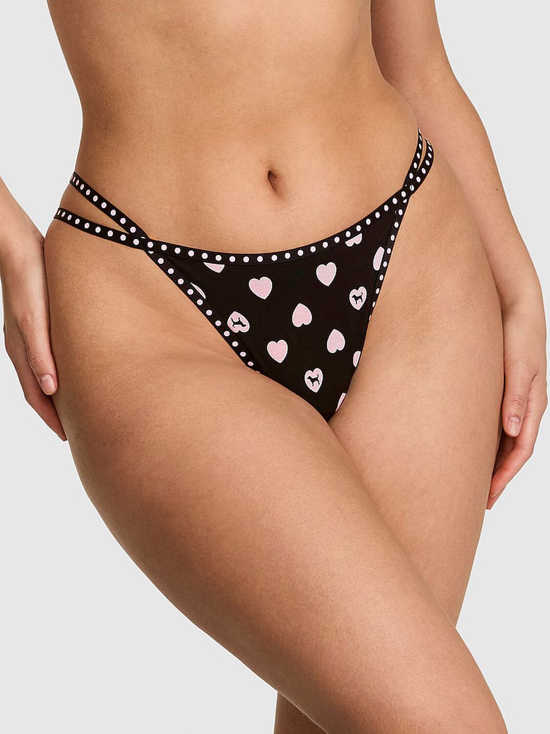 vs Pink Logo Cotton High-Leg Thong Panty Black Heart & Dog 1 of 2 