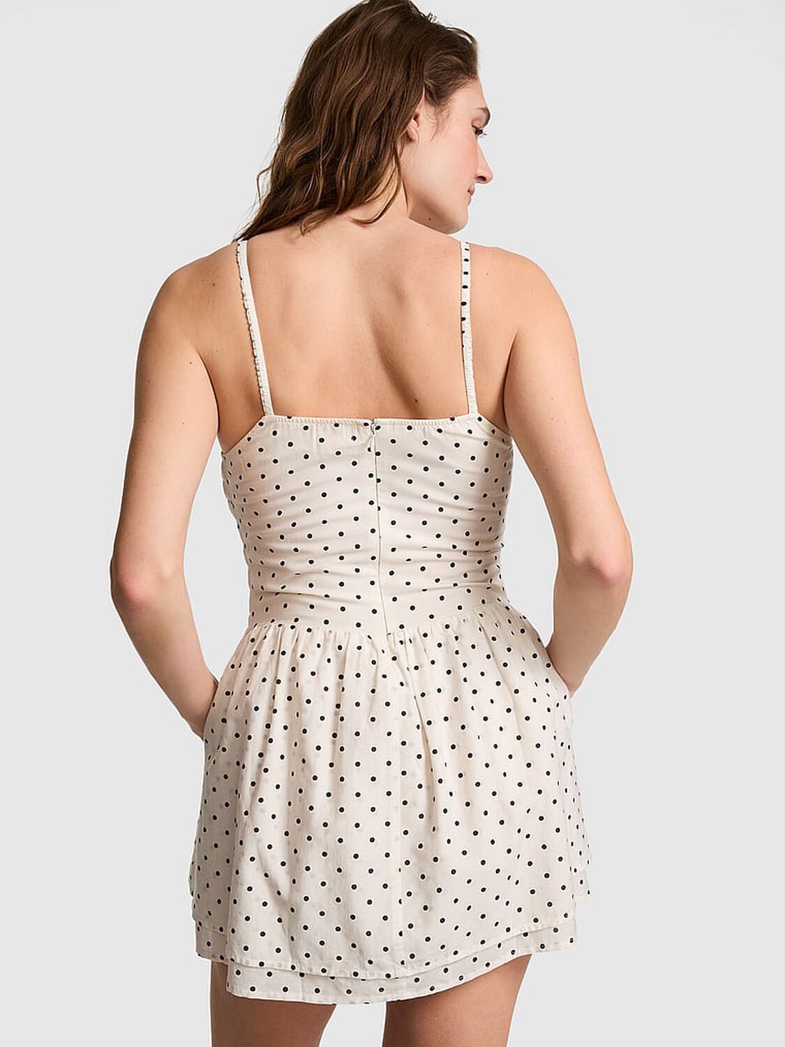 vs Pink Flirty Fit Smocked Mini Dress White Dot 2 of 4 