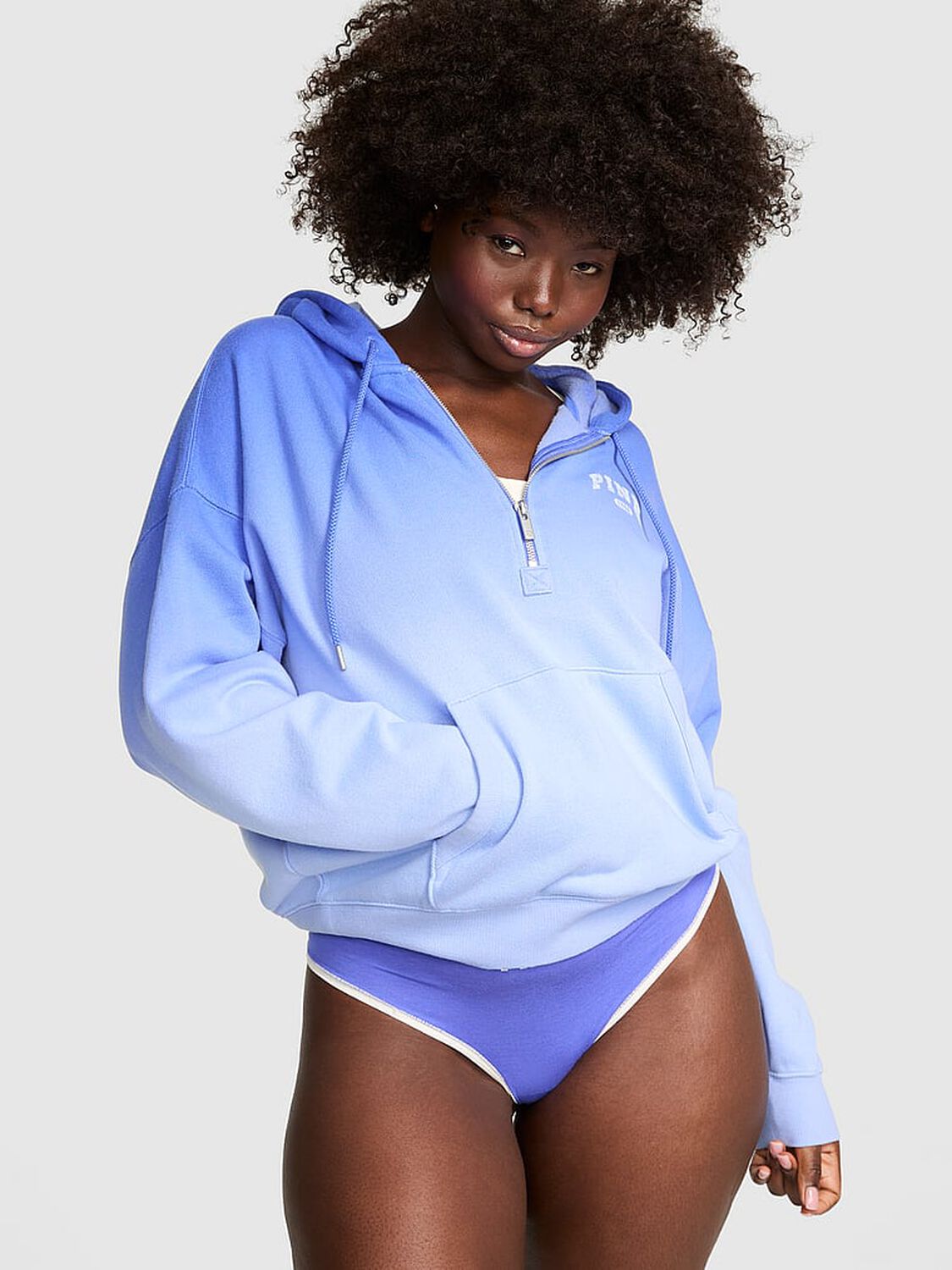 vs Pink Ivy Fleece Campus Half-Zip Hoodie Seascape Blue 1 of 3 