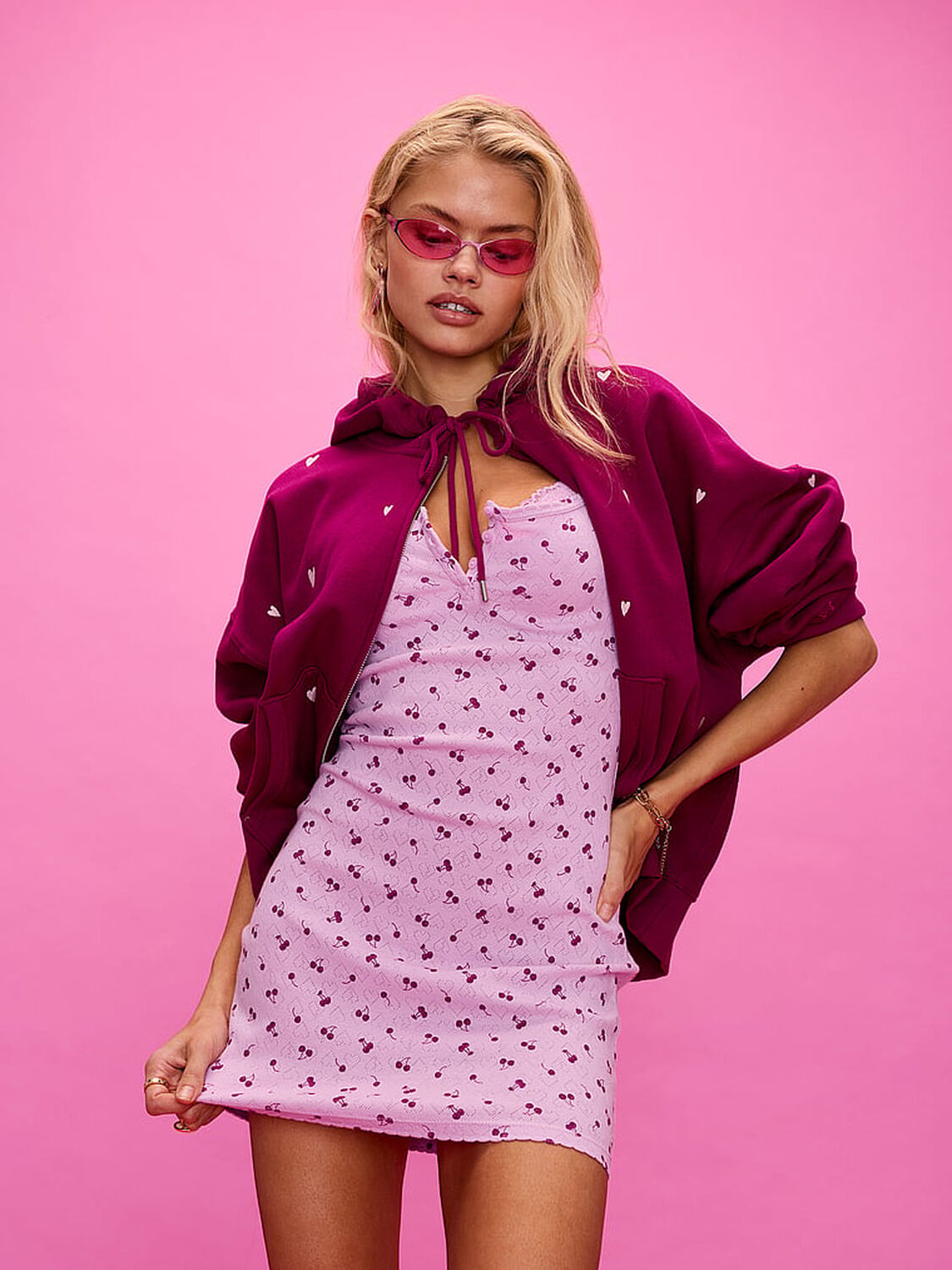 vs Pink Campus Fleece&trade; Full-Zip Hoodie Magenta Rose Hearts Vday 4 of 4 