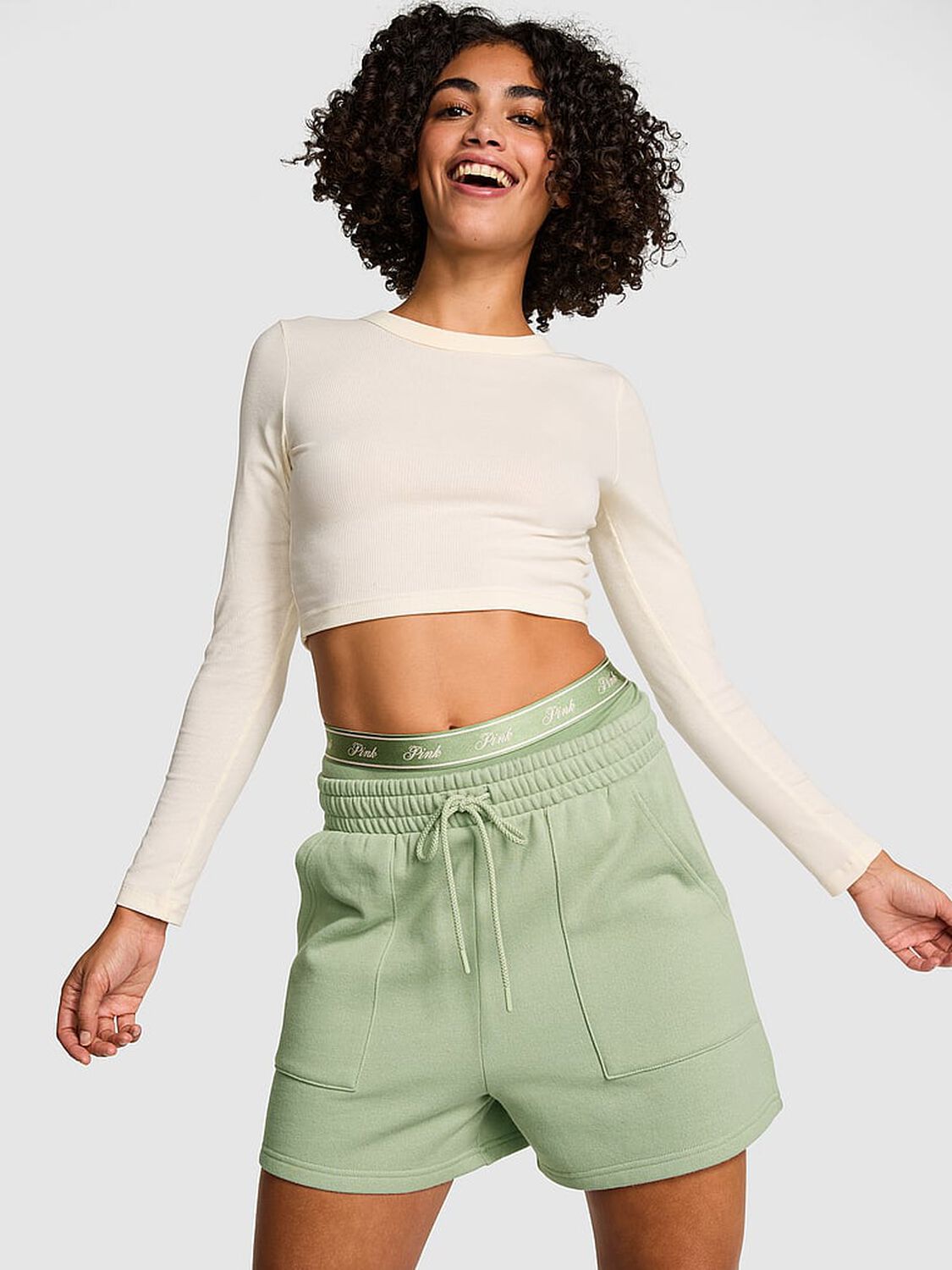 vs Pink Ivy Fleece Classic Shorts Green Garden 1 of 3 