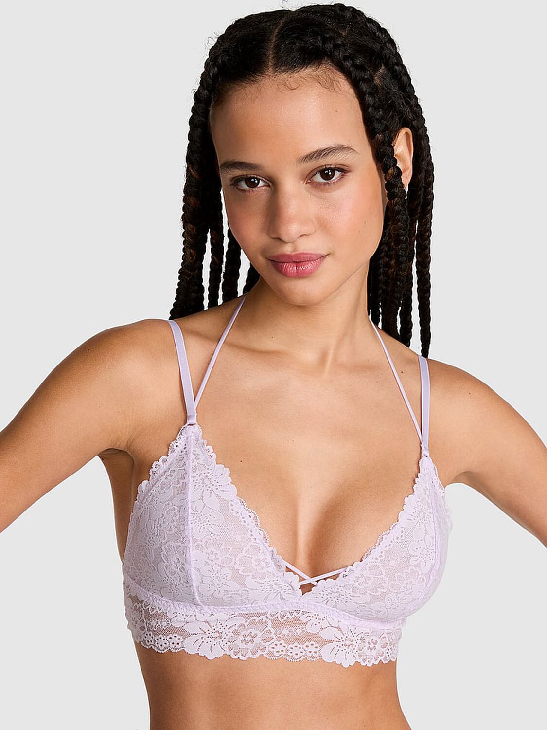 vs Pink Bralettes & Bra Tops Wink Lace Halter Triangle Bralette Purple Whisper 3 of 3 