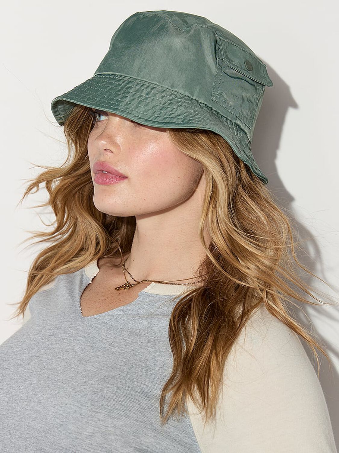 vs Pink Nylon Cargo Bucket Hat Faded Sage 2 of 2