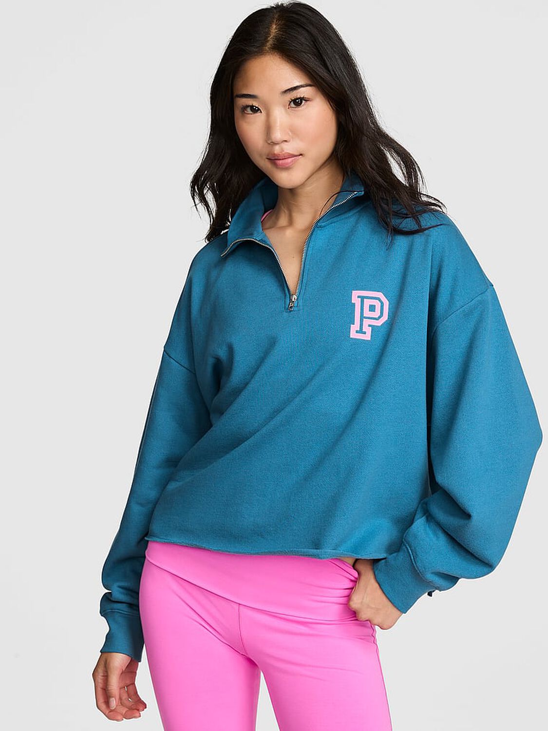 vs Pink Campus Fleece&trade; Quarter-Zip Straight-Cut Sweatshirt Varsity Blue 1 of 3 