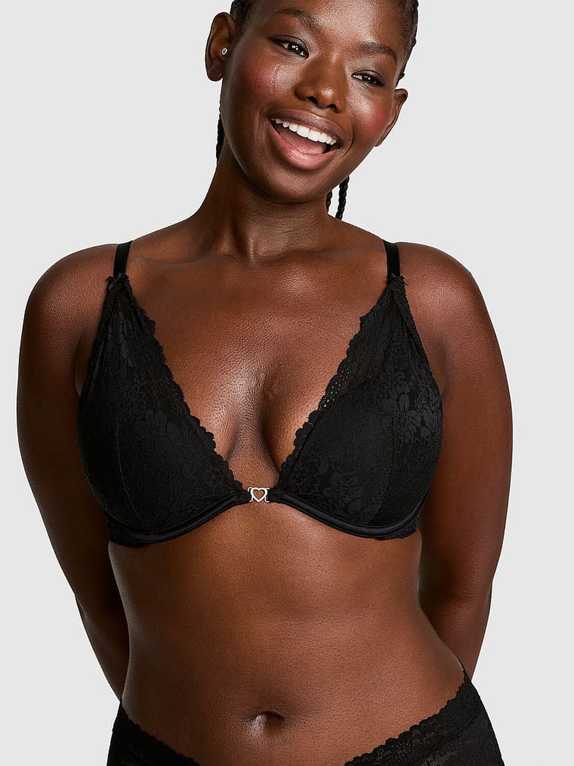 pink Pink PINK Wink&trade; Lightly Lined Plunge Bra Black 1 of 2 