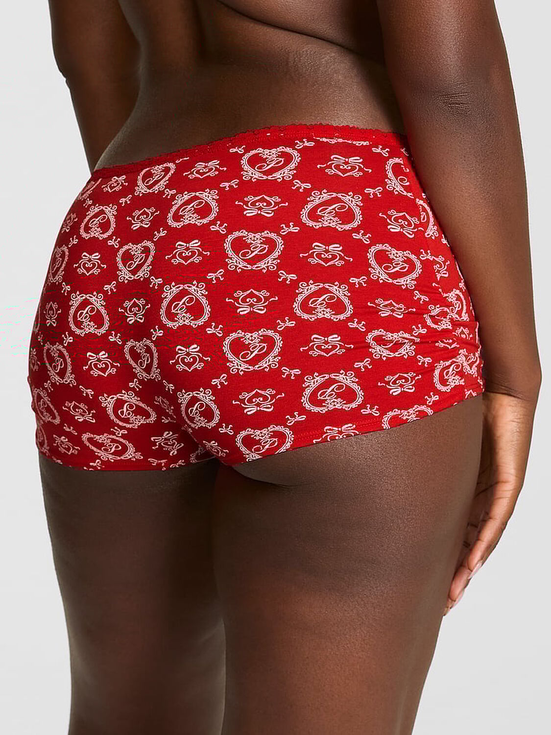 vs Pink Cotton Dorm Boyshort Panty Bright Vermillion Doile Print 2 of 2 