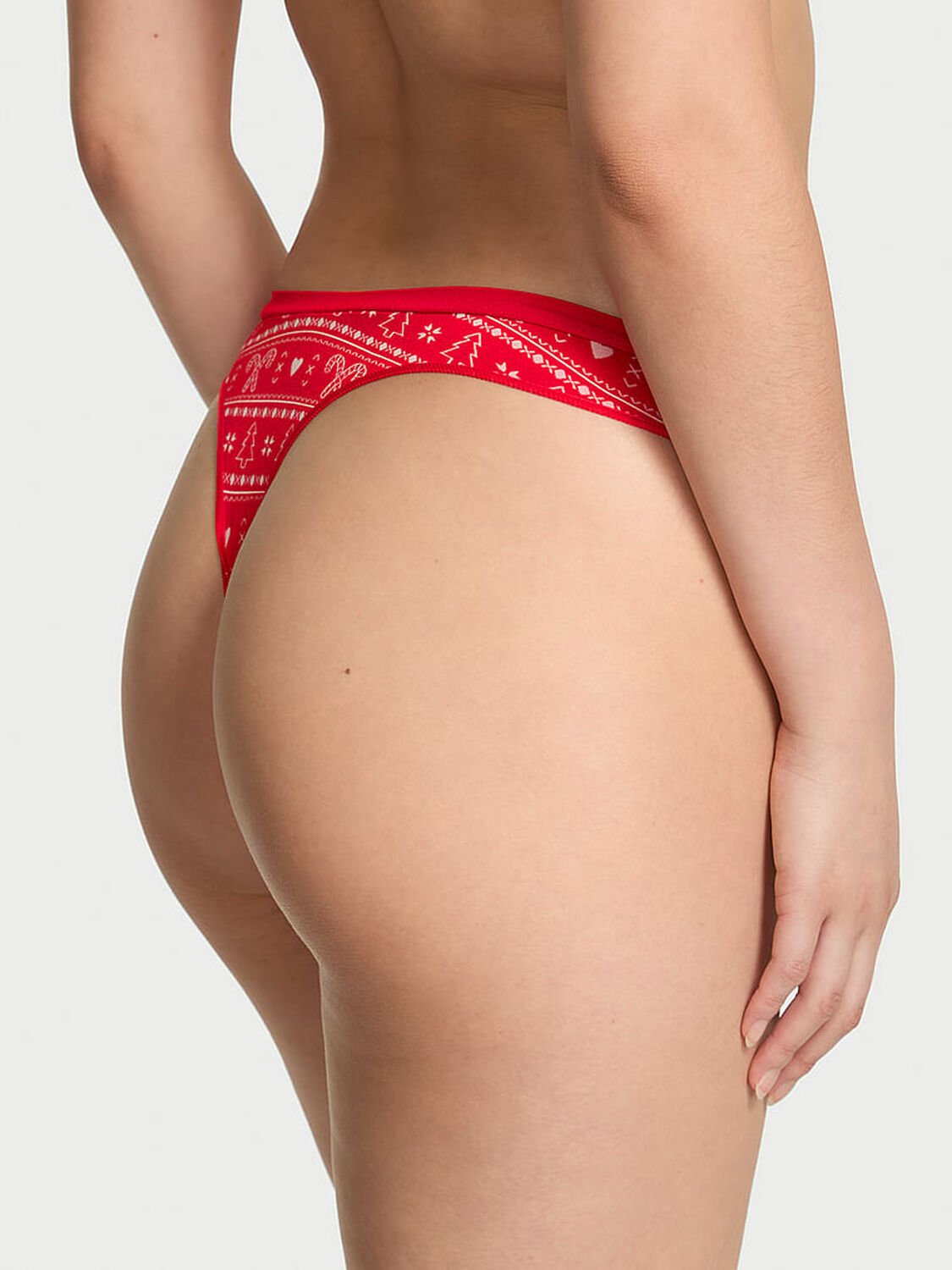 vs Pink Seamless High-Leg Thong Panty Bright Vermillion Hollydaze Print 2 of 2 