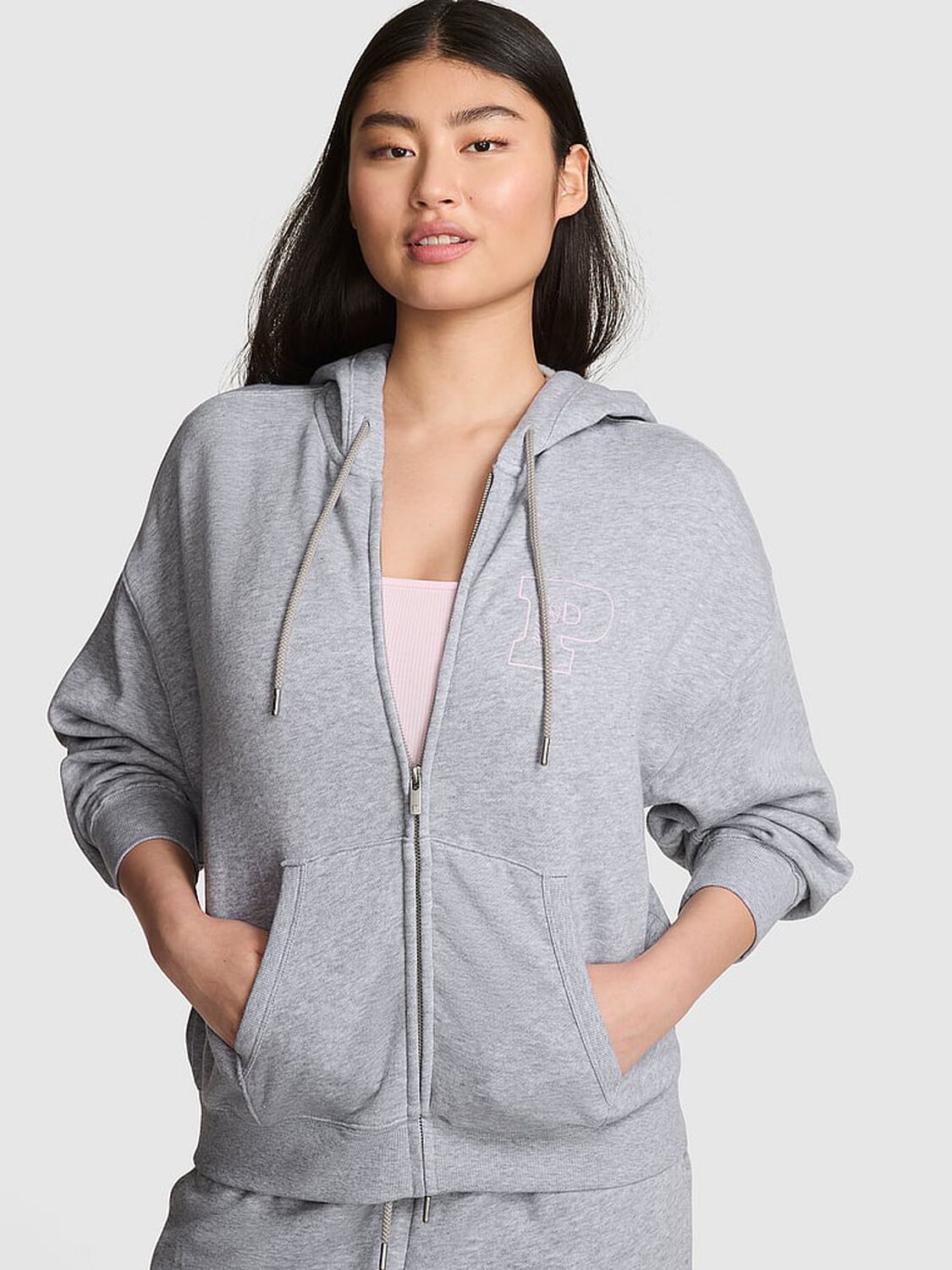 vs Pink Ivy Fleece Campus Full-Zip Hoodie Vs Medium Heather Grey Holiday 1 of 3 