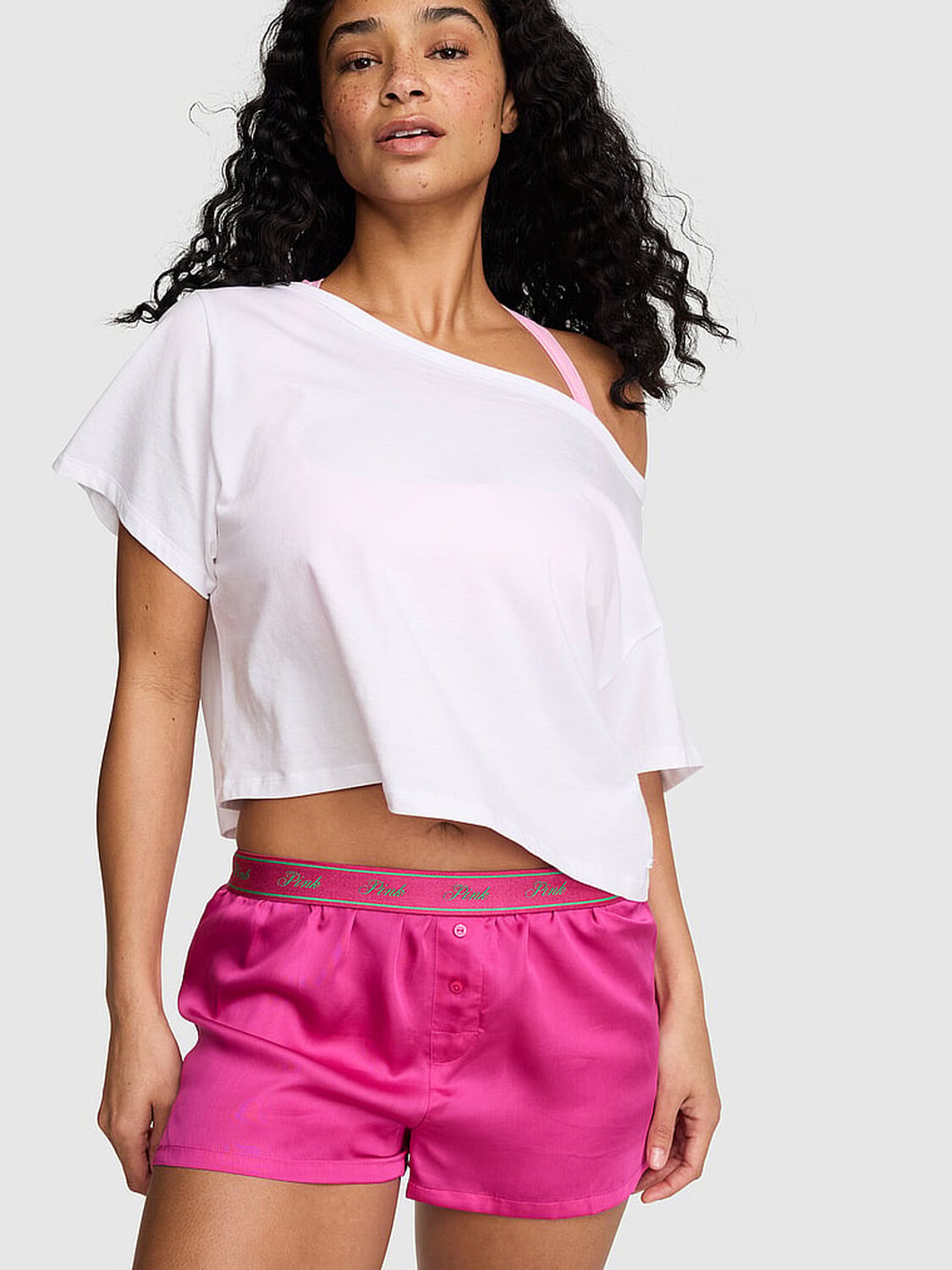 pink Pink Silky Boxy Pajama Shorts Pink Fire Watermelon 1 of 2 