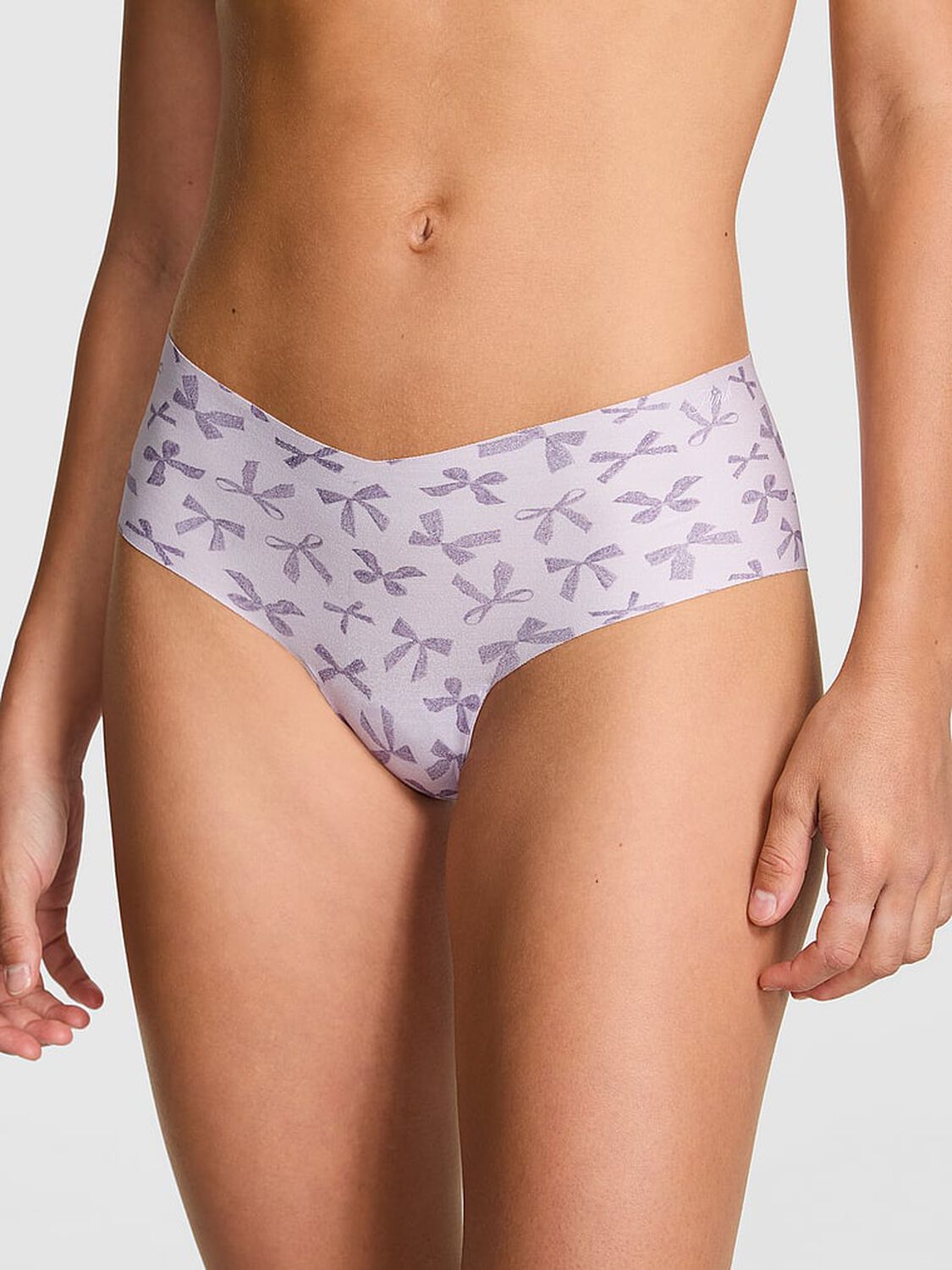 vs Pink No-Show Cheeky Panty Purple Whisper Lace Bow Print 1 of 3 