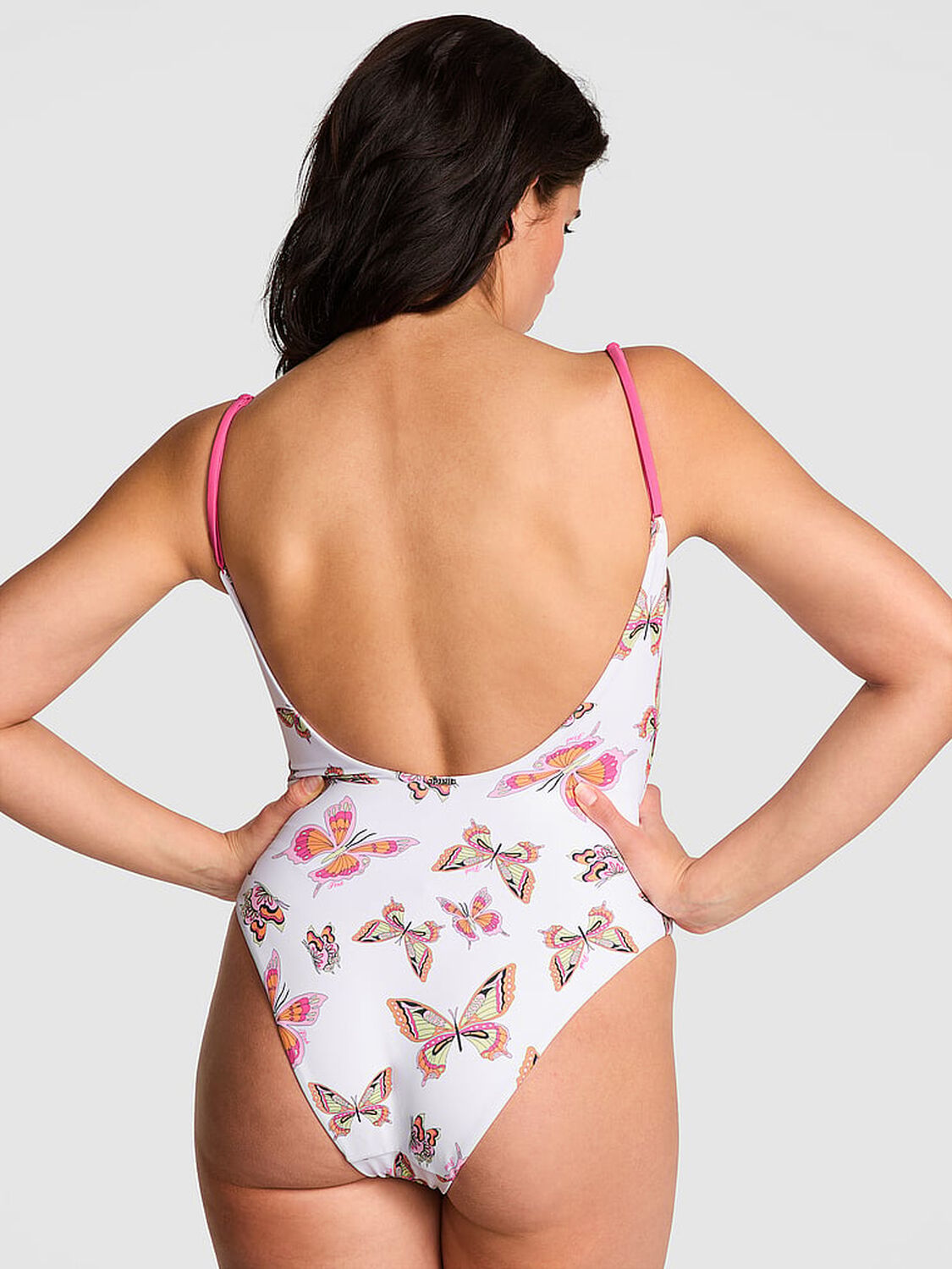 vs Pink Front-Tie One-Piece Swimsuit Limited Edition White Butterfly 2 of 3 