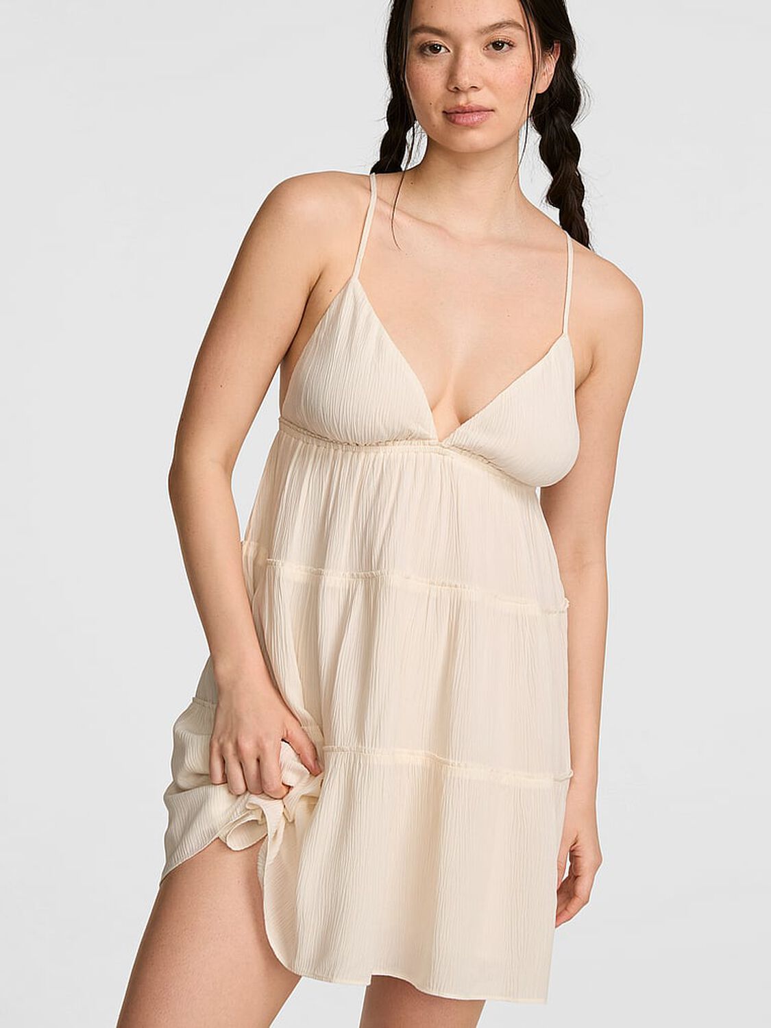 vs Pink Flirt Alert Tiered Mini Dress Winter White 1 of 3 